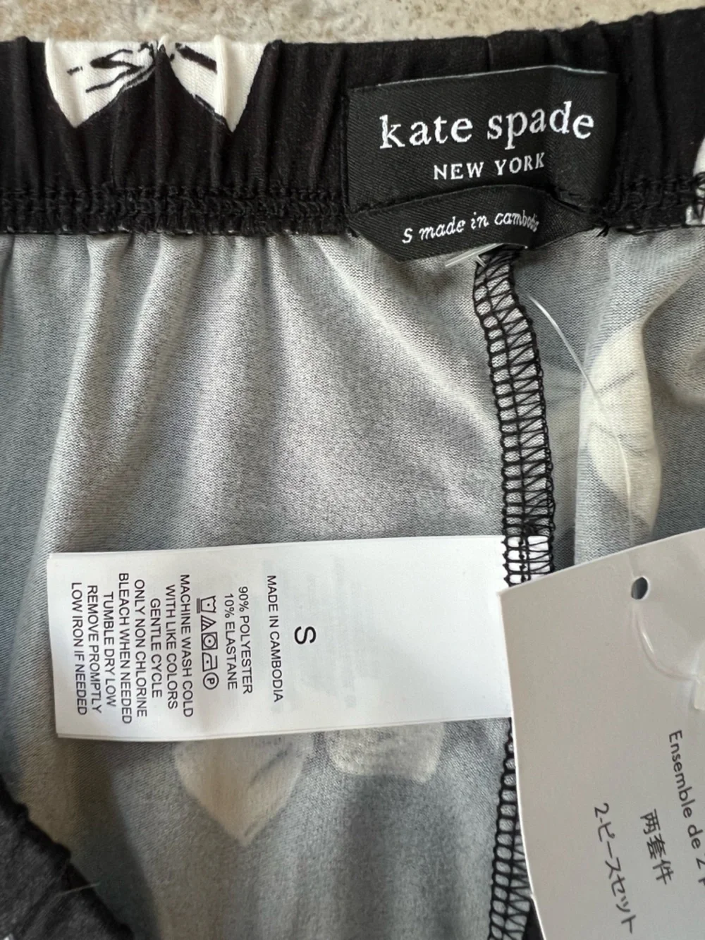 Kate Spade Black White Bow Short Sleeved Pajama Set Dream a Little Dream, size S